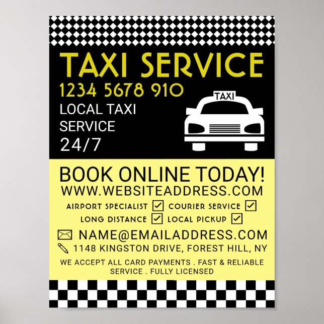 Taxi Station, Taxi Cab Firm Advertising Poster (Front)
