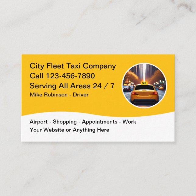 Taxi Transportation Services Modern Business Cards (Front)