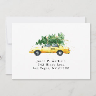 Taxi with Christmas Tree Printable Return Address Invitation