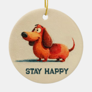tay Happy Dog – Cute Positive Quote Art Ceramic Ornament
