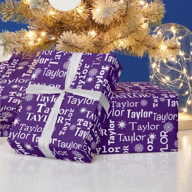 TAYLOR Custom Name With Snowflakes  Wrapping Paper (Holidays)