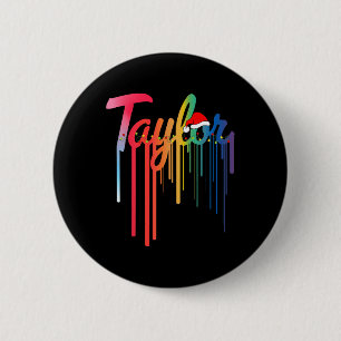 Taylor First Name Santa Hat Colourful Print Taylor 6 Cm Round Badge