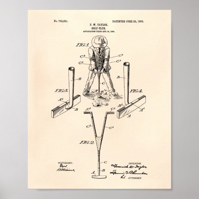 Taylor Golf Club 1905 Patent Art - Old Peper Poster (Front)