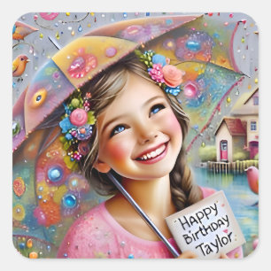 TAYLOR ~ HAPPY BIRTHDAY ~ Umbrella ~ Square Sticker