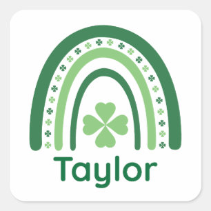 Taylor Name Clover Boho Rainbow Square Sticker