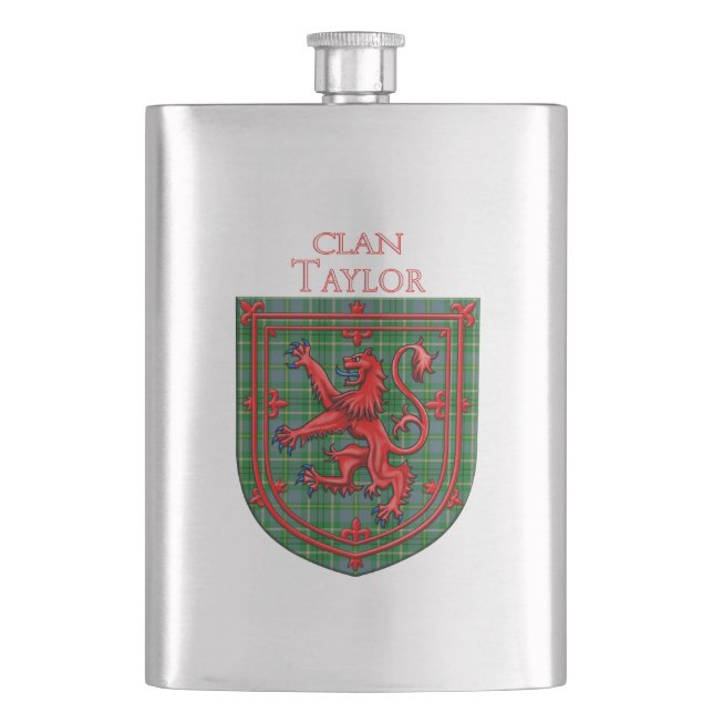 Taylor Tartan Scottish Plaid Lion Rampant Hip Flask (Front)