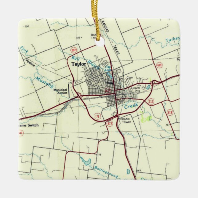 Taylor TX Vintage Map Ceramic Ornament (Front)