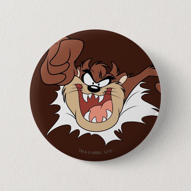 TAZ™ Bursting Through Page 6 Cm Round Badge (Front)