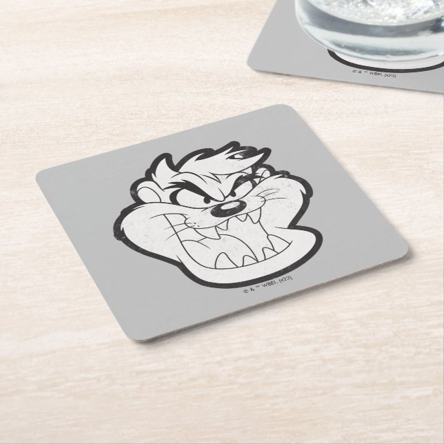 TAZ™ Evil Grin Badge Square Paper Coaster (Angled)
