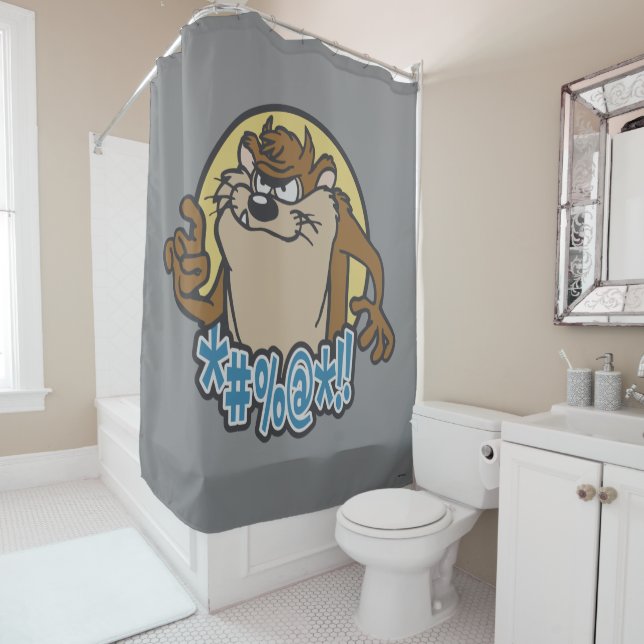 TAZ™ Expletive Circle Graphic Shower Curtain (In Situ)