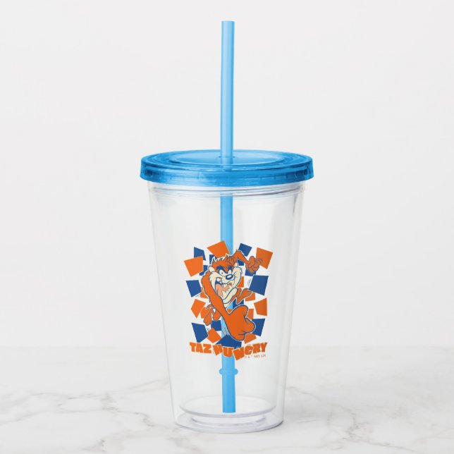 TAZ™ Hungry Smashing Through Chequered Acrylic Tumbler (Front)