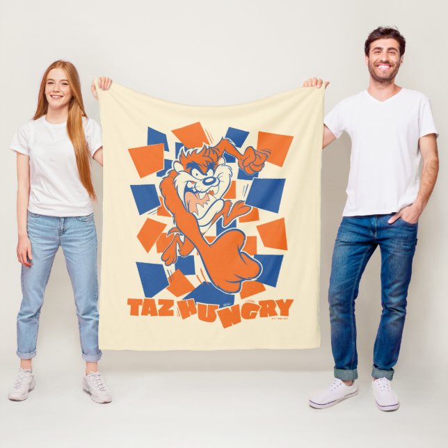 TAZ™ Hungry Smashing Through Chequered Fleece Blanket (In Situ)