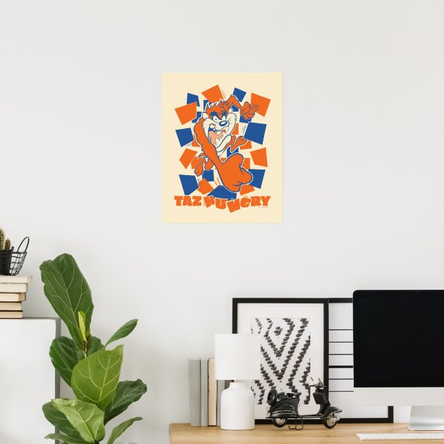 TAZ™ Hungry Smashing Through Chequered Poster (Home Office)