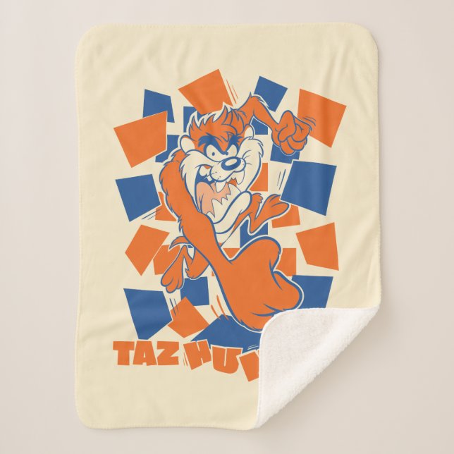 TAZ™ Hungry Smashing Through Chequered Sherpa Blanket (Front)