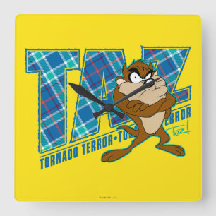 TAZ™ Tornado Terror Plaid Square Wall Clock