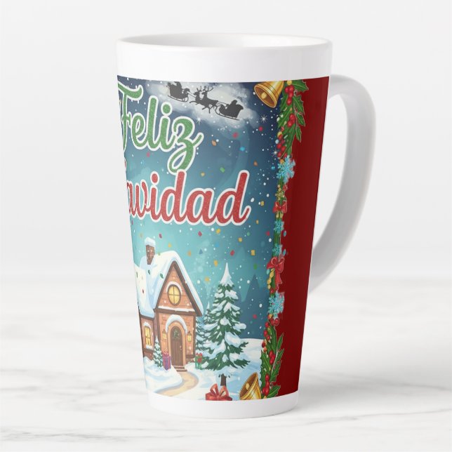 Taza Café Latte de Navidad – Feliz Navidad con Cas Latte Mug (Right Angle)