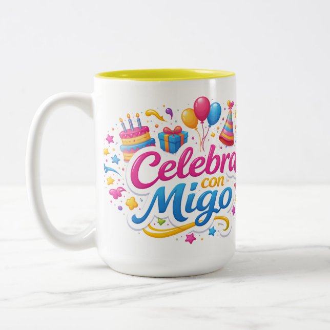 Taza de Viaje y de Regalo con Diseño “Celebra Conm Two-Tone Coffee Mug (Left)