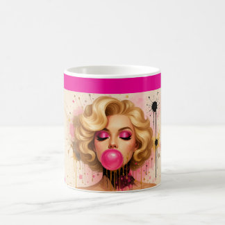 Taza Pop Art Glam con Mujer Rubia y Chicle Coffee Mug