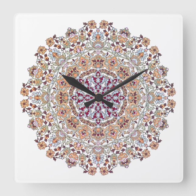 Tazhib decorado del arte persa, mandala persa square wall clock (Front)