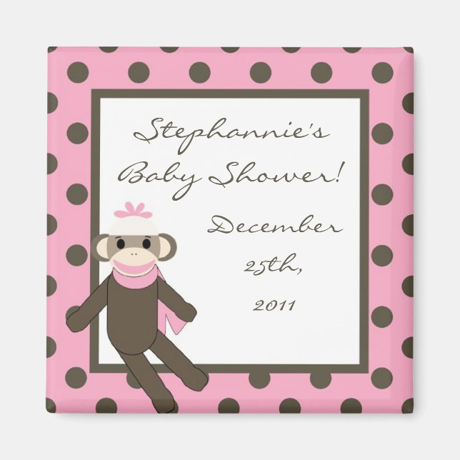 {TBA} 2"x2" Pink Sock Monkey Party Favour Magnet (Front)