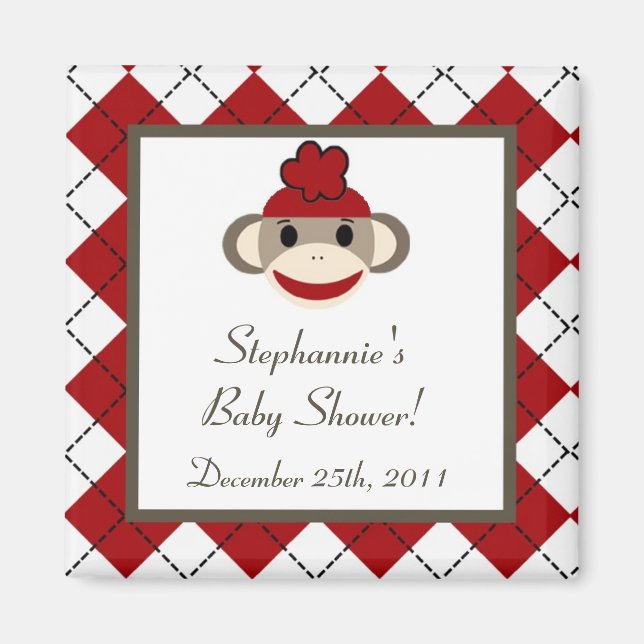 {TBA} 2"x2" Red Sock Monkey Party Favour Magnet (Front)