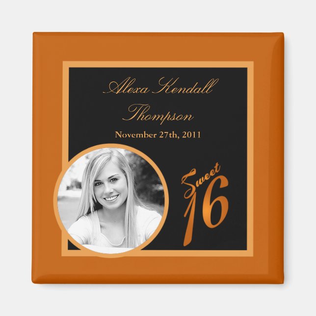 {TBA} 2"x2" Sweet 16 Orange Announcement Magnet (Front)