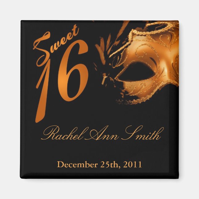 {TBA} 2"x2" Sweet 16 Orange Favour Magnet (Front)