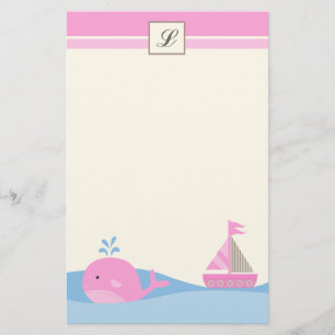 {TBA} 5.5" x 8.5" Stationary Pink Sail Boat Whale Stationery