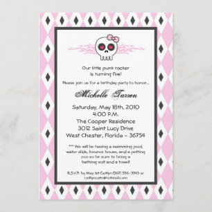 {TBA}5x7 Girl Punk Skull Birthday Party Invitation