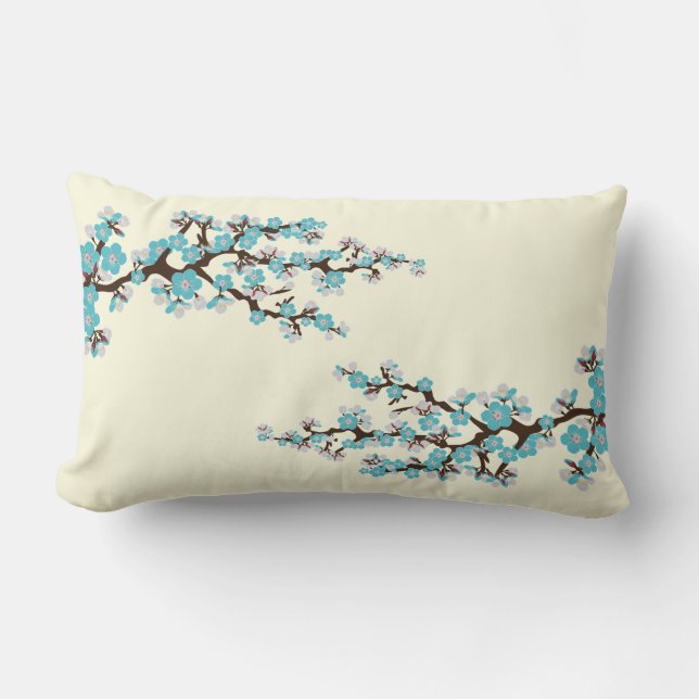 {TBA} Cherry Blossoms Sakura Throw Pillow (aqua) (Front)
