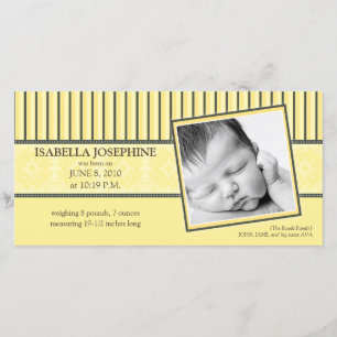 {TBA} Damask & Stripes Lemon Birth Announcement