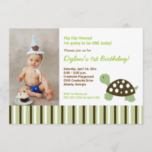 {TBA} Green Mod Dot Turtle Birthday Invitation 5x7