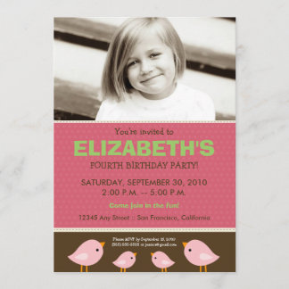 {TBA} Little Birdie Girl's Pink Birthday Invitation