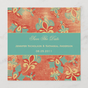 TBA - Vintage Aqua and Tangerine Save The Date