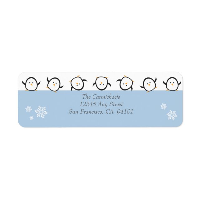 {TBA} Whimsical Penguins Address Labels (blue) (Front)