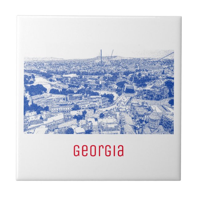 Tbilisi Georgia Cityscape Architecture Sketch Ceramic Tile (Front)