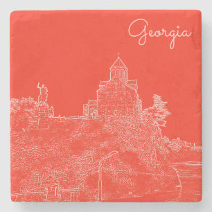 Tbilisi Georgia Cityscape Architecture Sketch Stone Coaster