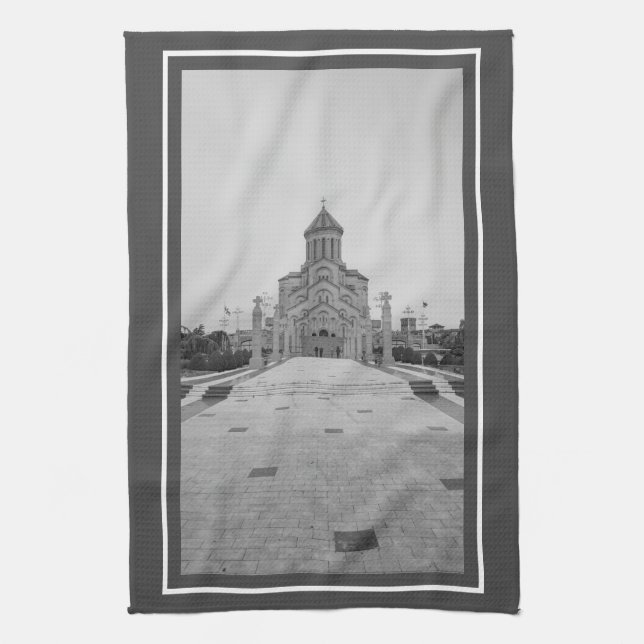 Tbilisi Georgia Sameba Cityscape Architecture Tea Towel (Vertical)