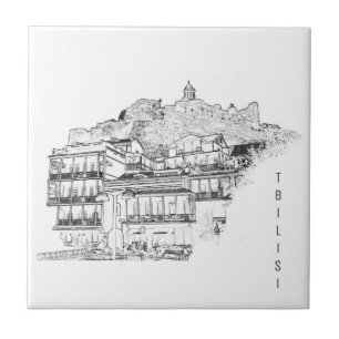 Tbilisi Georgia Street Architecture Sketch Ceramic Tile