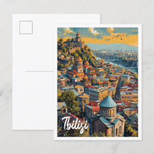 Tbilisi Georgia Vintage Art Travel Illustration Postcard