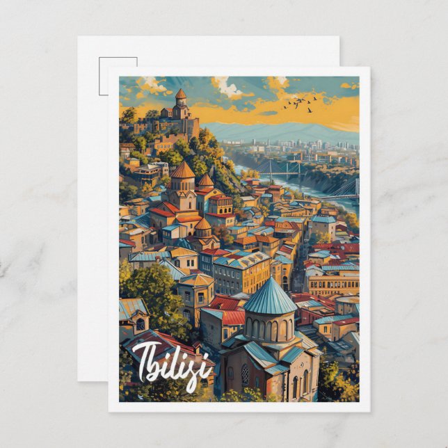 Tbilisi Georgia Vintage Art Travel Illustration Postcard (Front/Back)