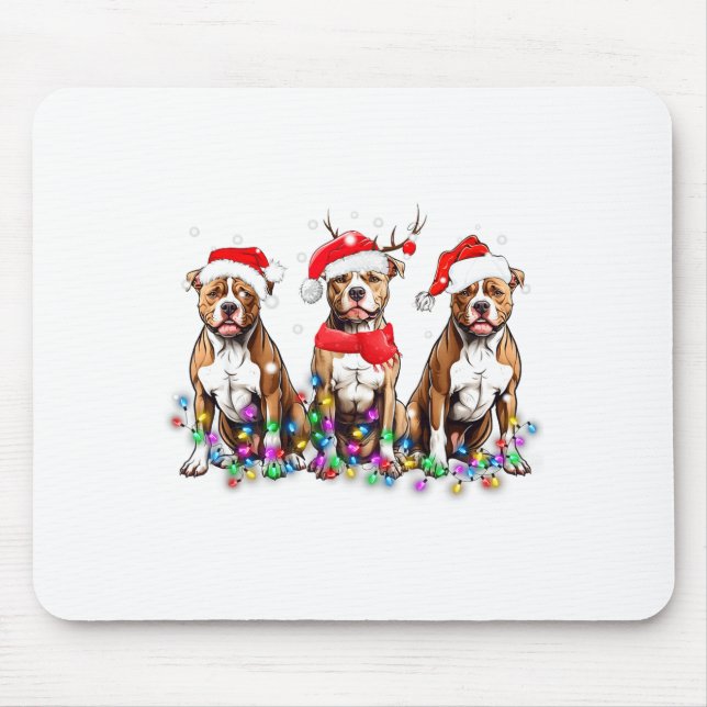 Tbull Dog Christmas Lights Cute Pet Matching Famil Mouse Pad (Front)