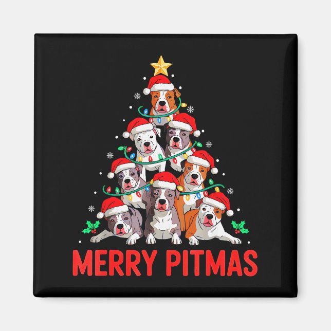 Tbull Dog Tree Xmas Light Santa Hat Christmas Merr Magnet (Front)