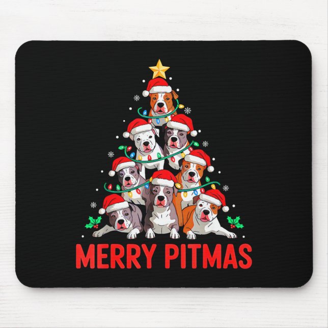 Tbull Dog Tree Xmas Light Santa Hat Christmas Merr Mouse Pad (Front)