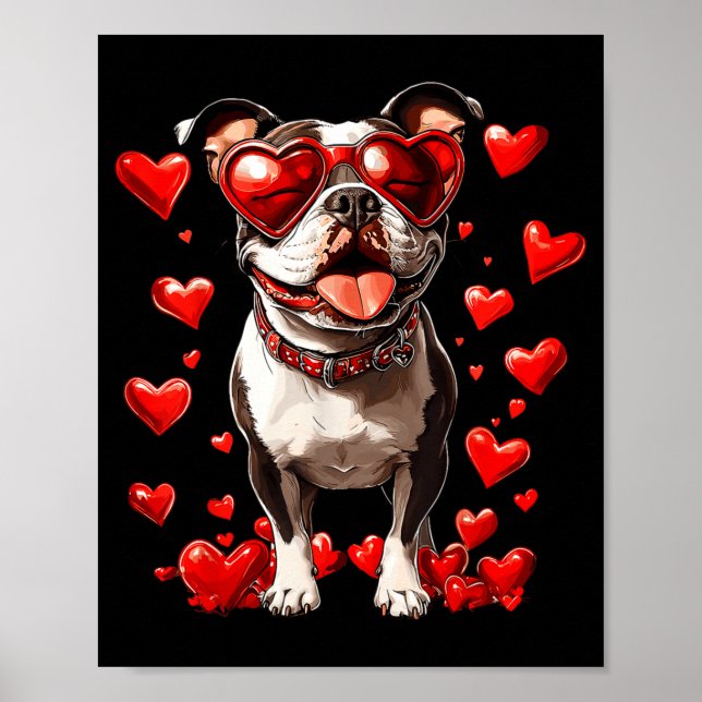 Tbull Heart Gles Cute Ttie Valentines Day Dog Love Poster (Front)