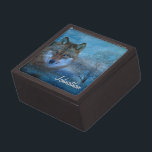 TCWC - Blue Wolf Christmas Gift Box<br><div class="desc">Beautiful wolf digital composition with winter trees and blue swirls with falling snow. Add your name or monogram to this lovely trinket or gift box for a personal touch making it a keepsake. This artwork was created and donated to Tri County Wildlife Care by Doreen Erhardt©2013. Thanks goes to Martin...</div>