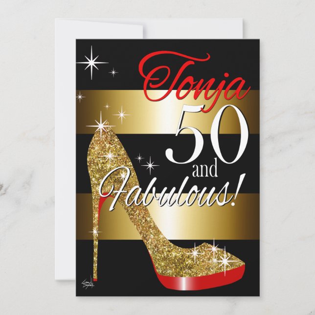TD 50 & Fabulous Glitter Stiletto Birthday Invitation (Front)