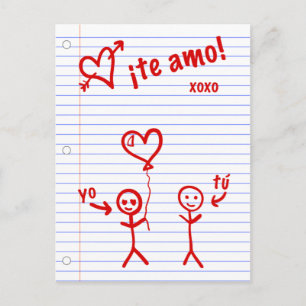 te amo bocetos de papel de cuaderno postcard