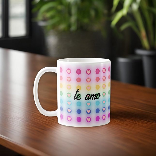 "te amo, mi amor" Rainbow and Heart Romantic Coffee Mug (Creator Uploaded)
