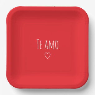 'Te Amo' Romantic Red White Valentine's Day Paper Plate